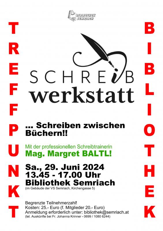 Plakat Schreibwerkstatt Bibliothek Semriach